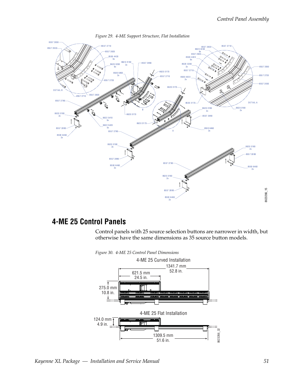 Me 25 control panels, Me 25 flat installation, Me 25 curved installation | Grass Valley Kayenne XL Package Installation v.7.0.2 User Manual | Page 51 / 164
