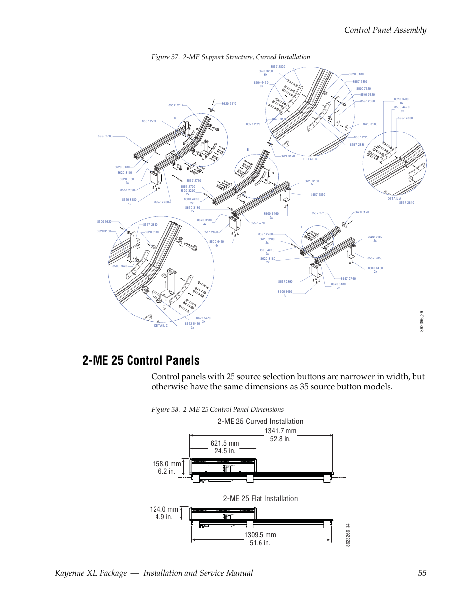 Me 25 control panels, Me 25 flat installation, Me 25 curved installation | Grass Valley Kayenne XL Package Installation v.7.0.2 User Manual | Page 55 / 164