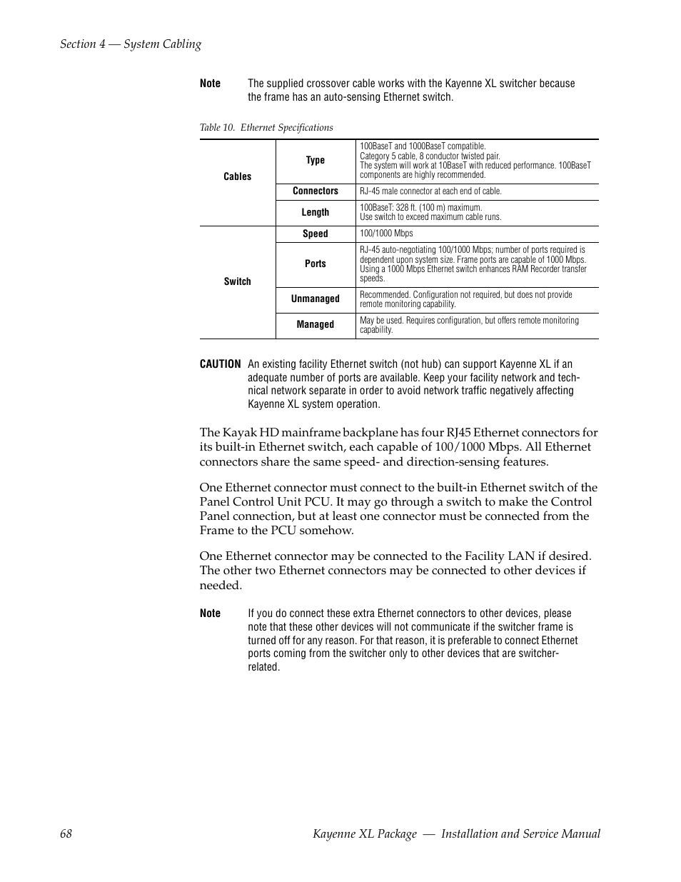 Table 10 | Grass Valley Kayenne XL Package Installation v.7.0.2 User Manual | Page 68 / 164