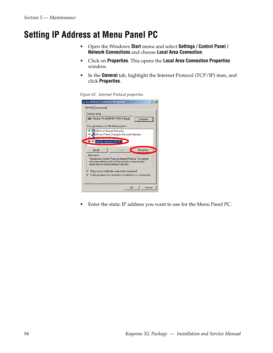 Setting ip address at menu panel pc | Grass Valley Kayenne XL Package Installation v.7.0.2 User Manual | Page 94 / 164