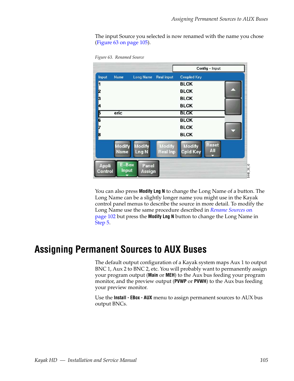 Assigning permanent sources to aux buses | Grass Valley Kayak HD Installation v.6.9.4 Jun 02 2011 User Manual | Page 105 / 216