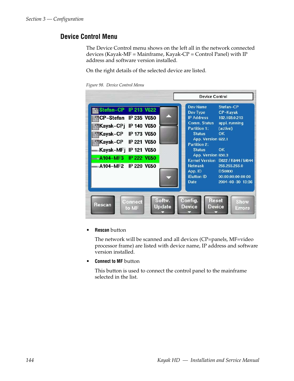 Device control menu | Grass Valley Kayak HD Installation v.6.9.4 Jun 02 2011 User Manual | Page 144 / 216