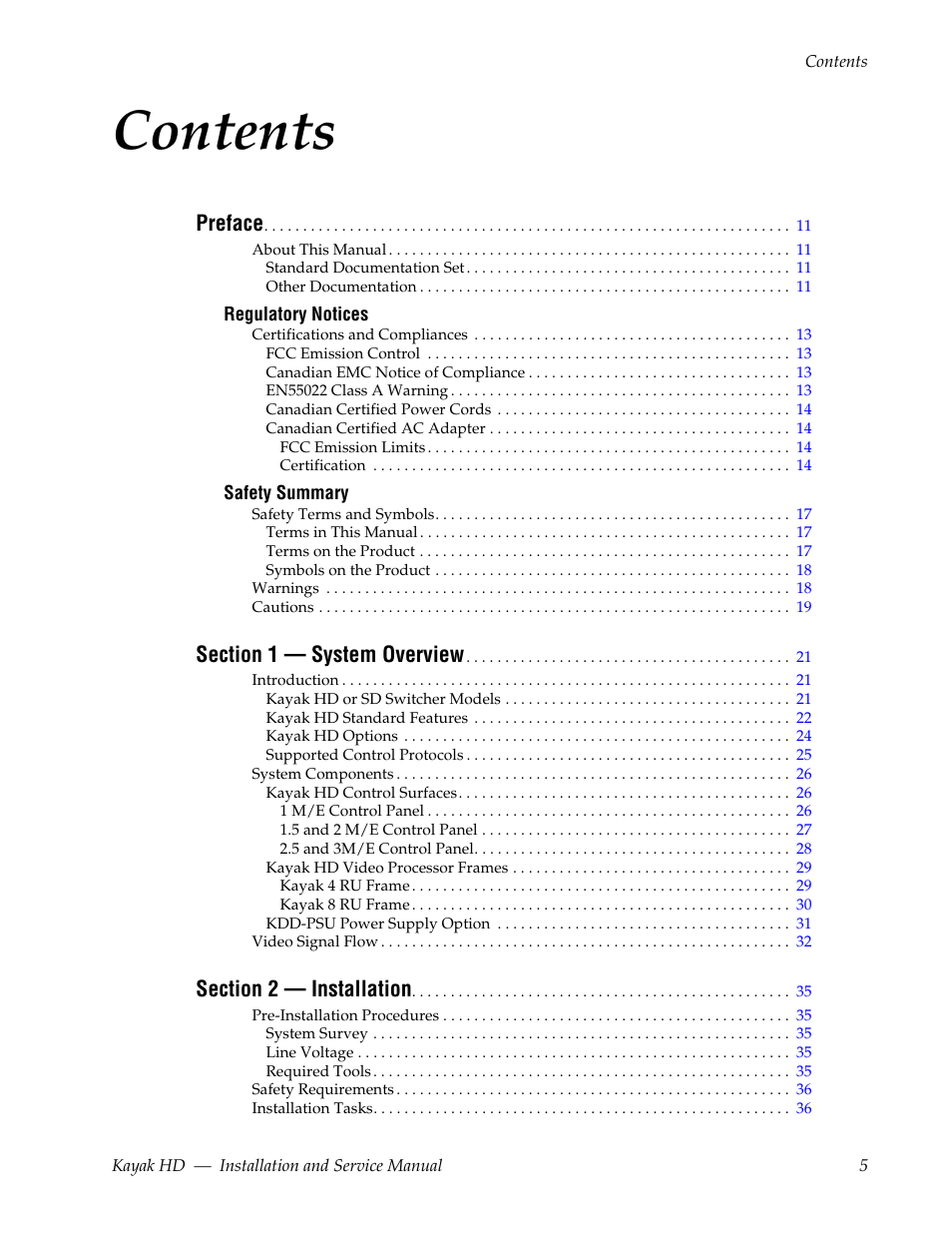 Grass Valley Kayak HD Installation v.6.9.4 Jun 02 2011 User Manual | Page 5 / 216