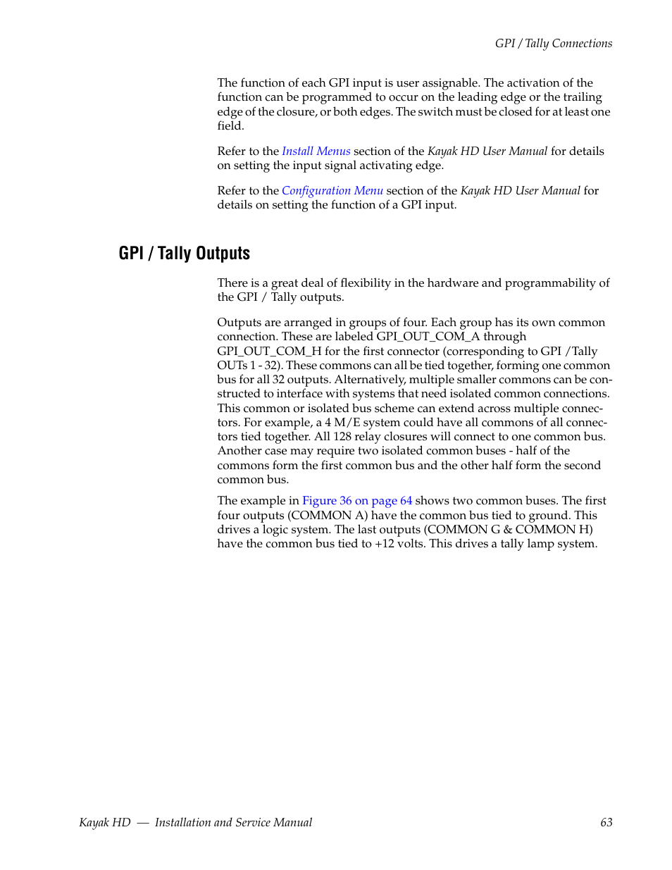 Gpi / tally outputs | Grass Valley Kayak HD Installation v.6.9.4 Jun 02 2011 User Manual | Page 63 / 216