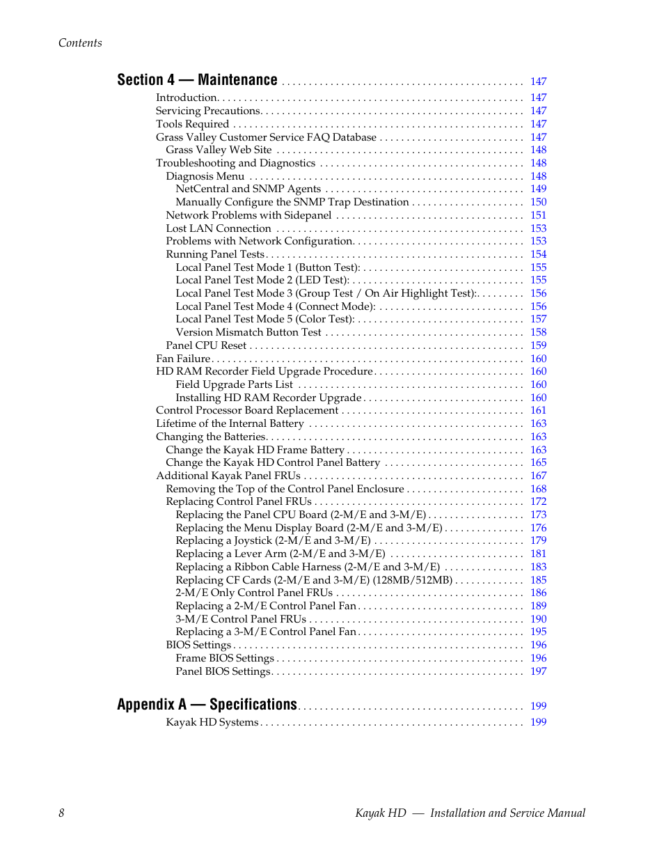 Appendix a — specifications | Grass Valley Kayak HD Installation v.6.9.4 Jun 02 2011 User Manual | Page 8 / 216