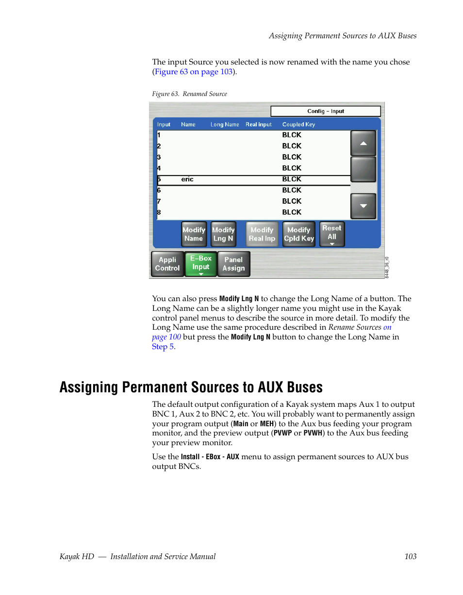 Assigning permanent sources to aux buses | Grass Valley Kayak HD Installation v.6.8.8 User Manual | Page 103 / 184