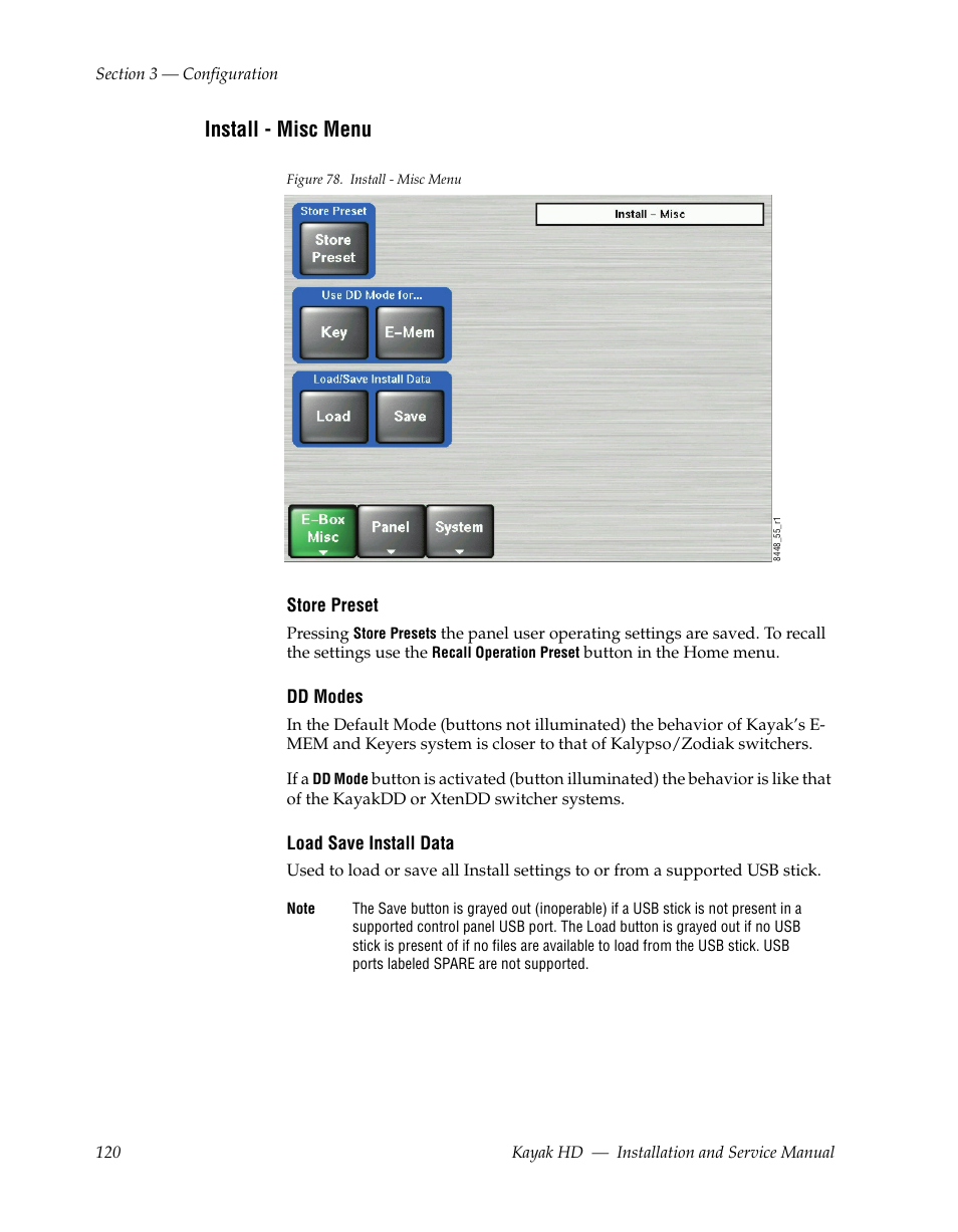 Install - misc menu | Grass Valley Kayak HD Installation v.6.8.8 User Manual | Page 120 / 184