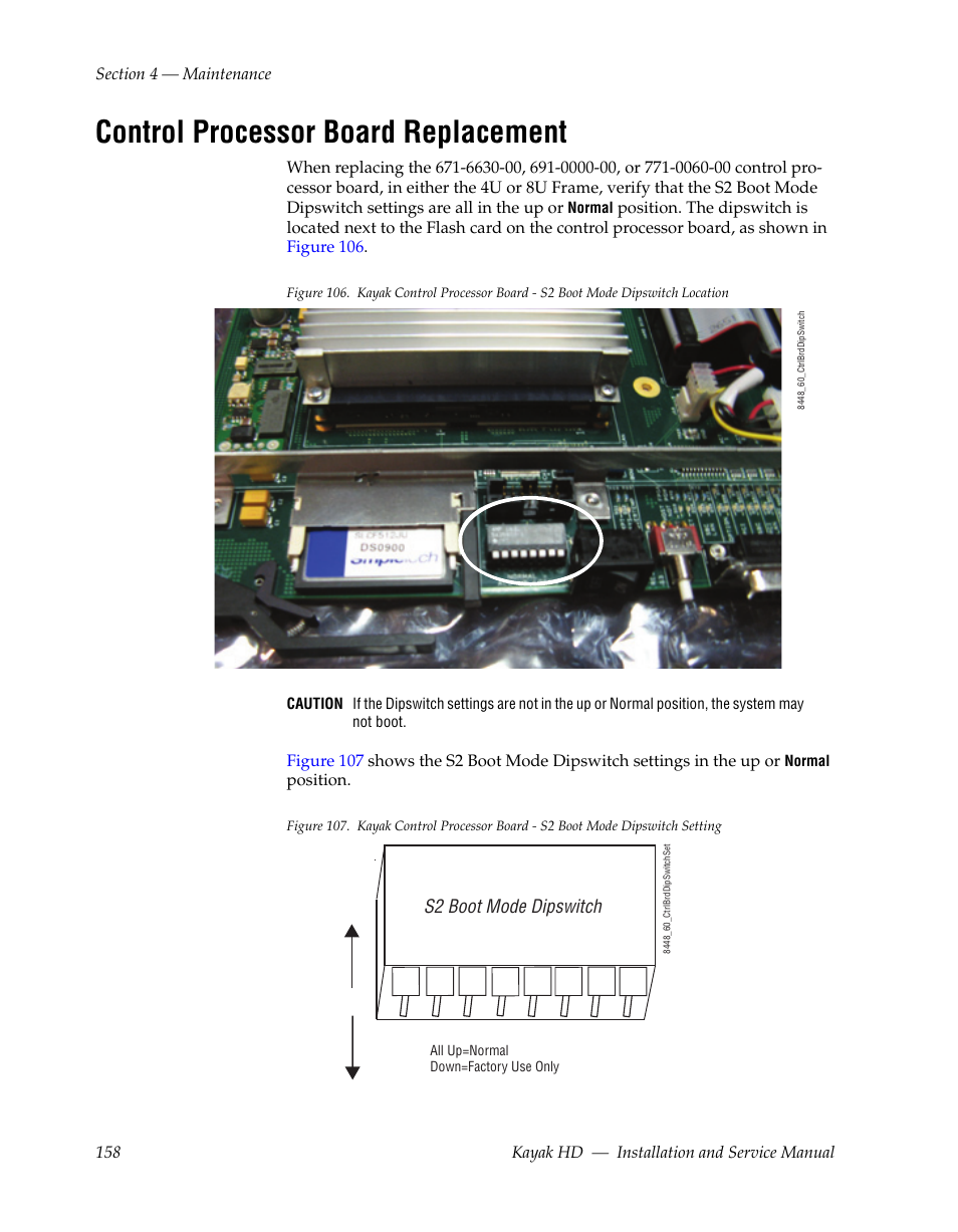 Control processor board replacement | Grass Valley Kayak HD Installation v.6.8.8 User Manual | Page 158 / 184