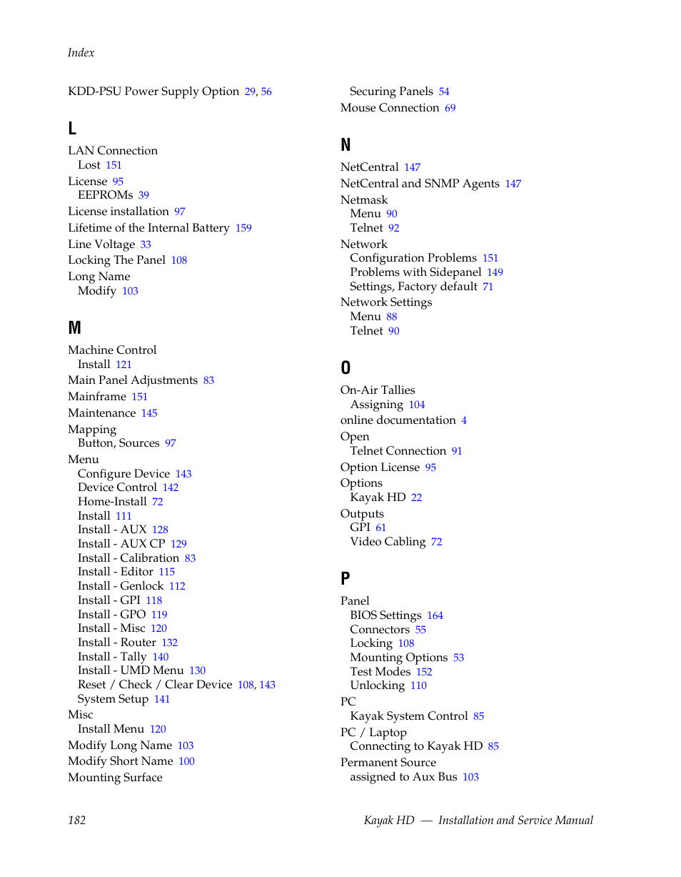 Grass Valley Kayak HD Installation v.6.8.8 User Manual | Page 182 / 184