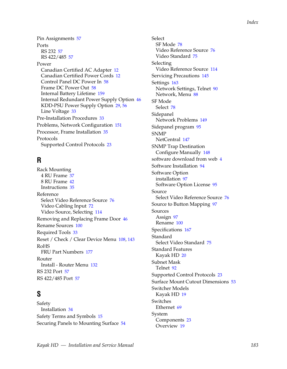 Grass Valley Kayak HD Installation v.6.8.8 User Manual | Page 183 / 184