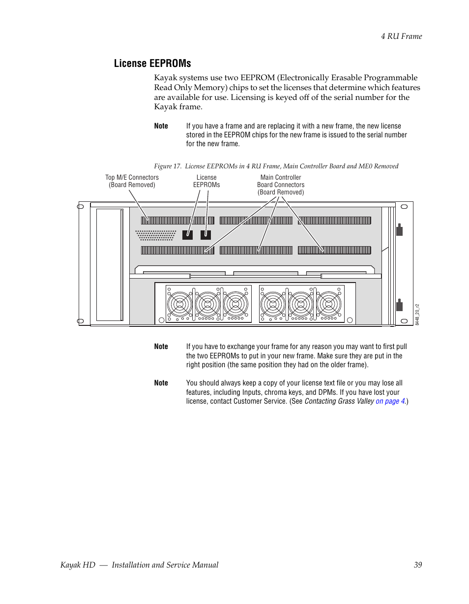 License eeproms | Grass Valley Kayak HD Installation v.6.8.8 User Manual | Page 39 / 184