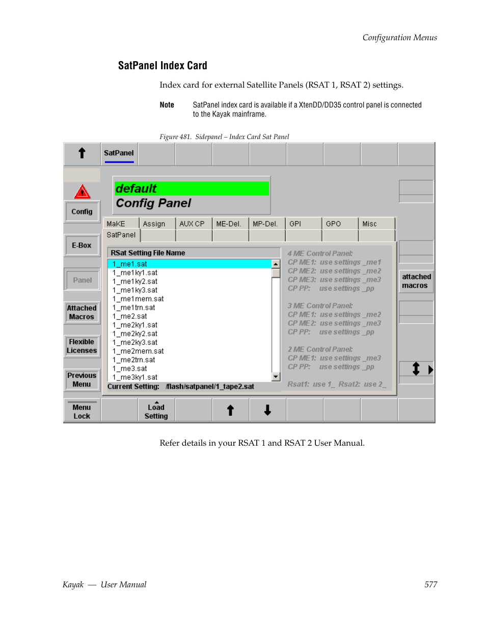 Satpanel index card | Grass Valley Kayak HD v.6.9.3 User Manual | Page 577 / 606