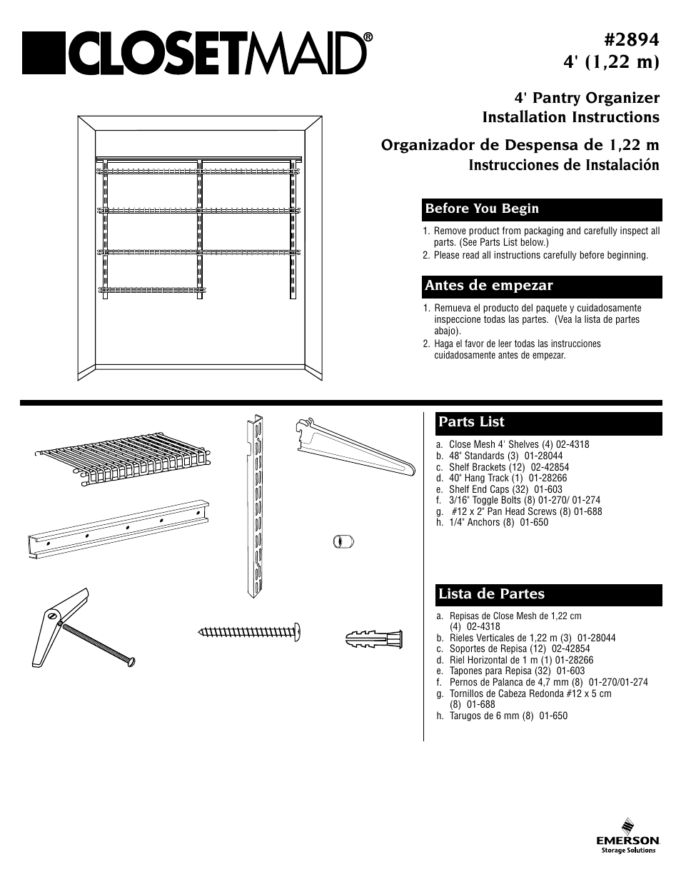 Closet Maid 2894 User Manual | 4 pages