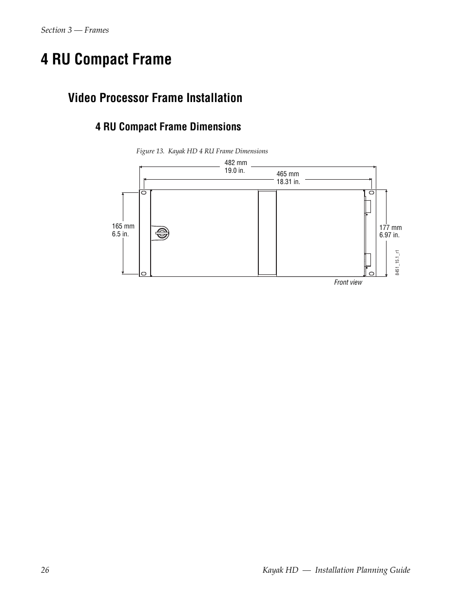 4 ru compact frame, Video processor frame installation, 4 ru compact frame dimensions | Grass Valley Kayak HD Installation Planning Guide v.6.9.4 Jun 02 2011 User Manual | Page 26 / 58