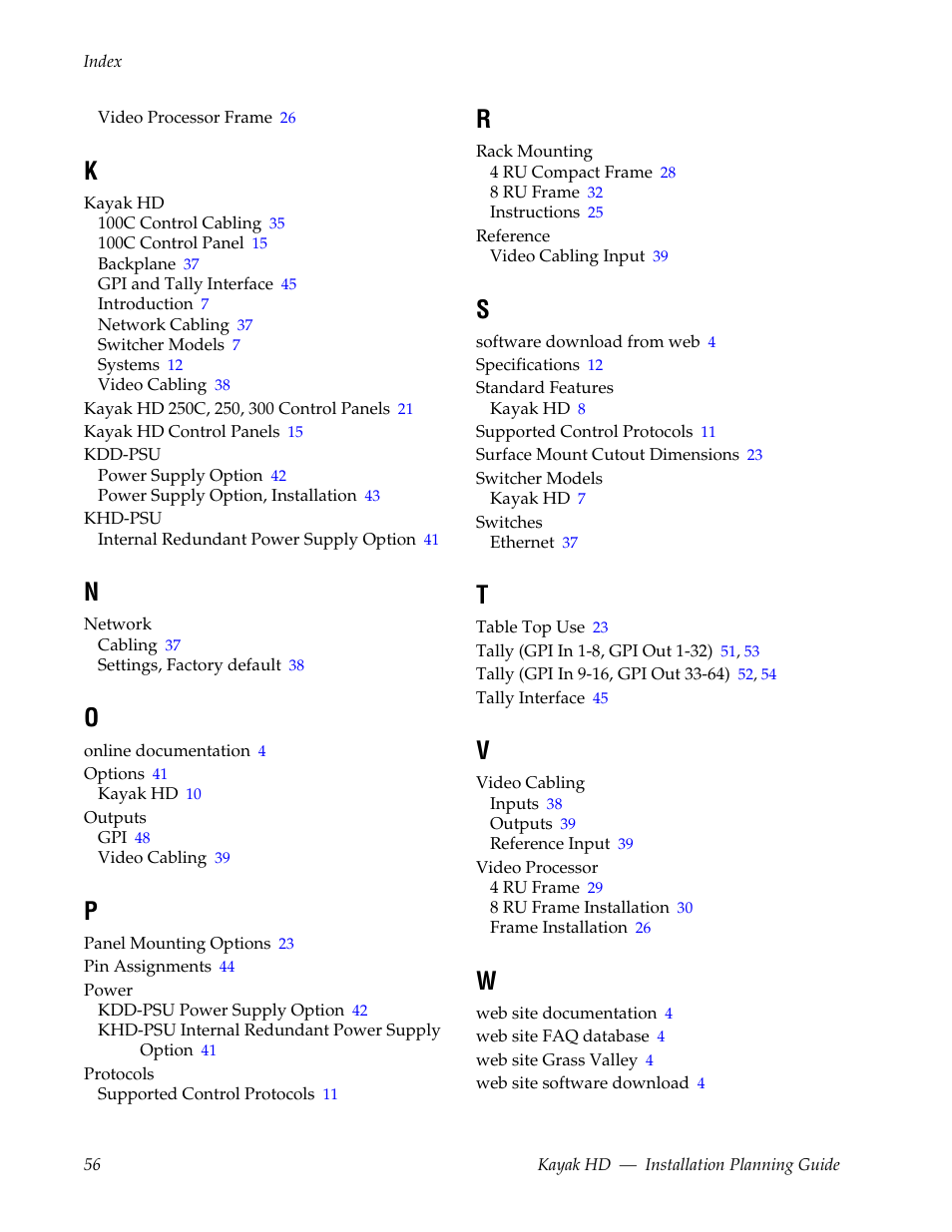Grass Valley Kayak HD Installation Planning Guide v.6.9.4 Jun 02 2011 User Manual | Page 56 / 58