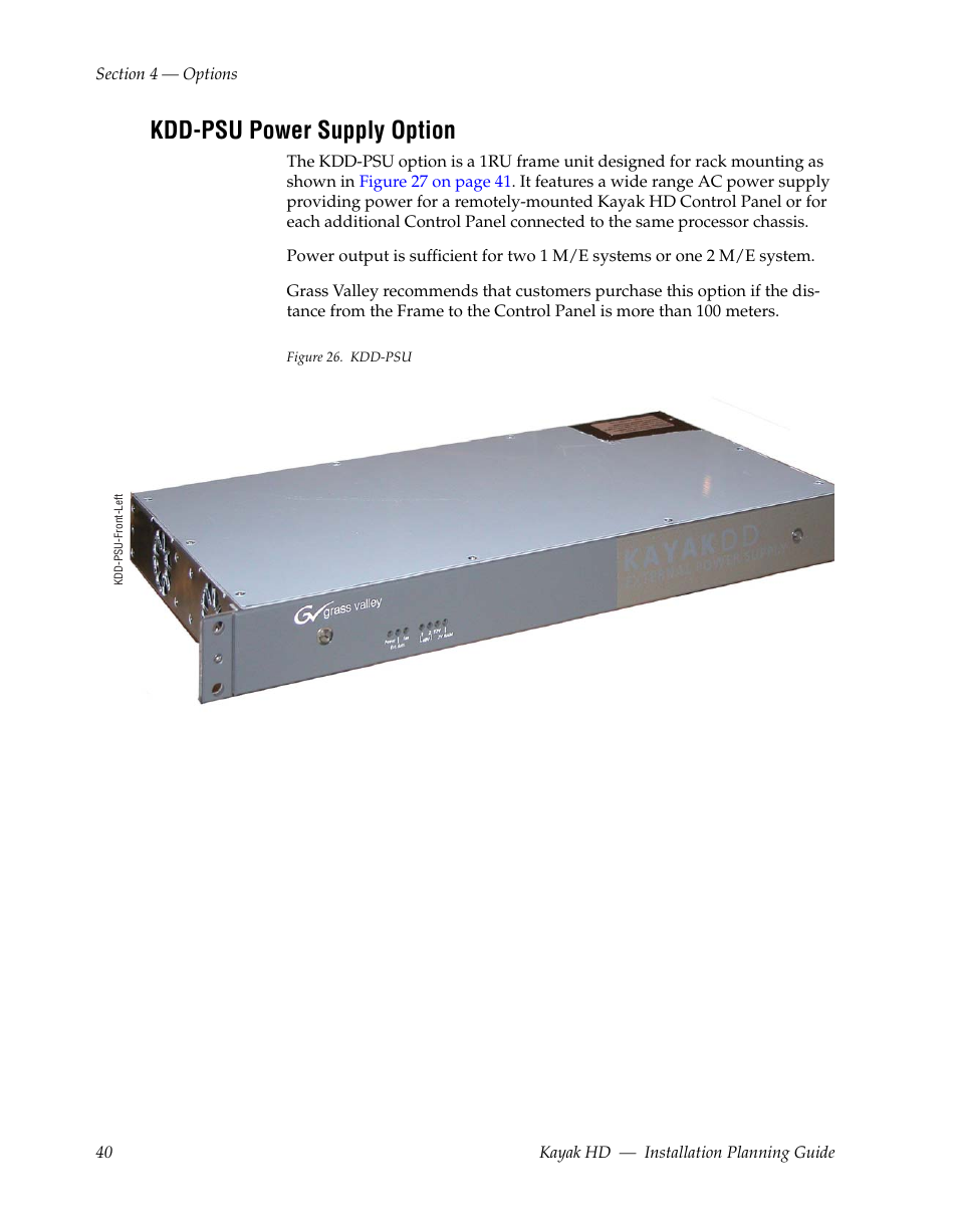 Kdd-psu power supply option | Grass Valley Kayak HD Installation Planning Guide v.6.9.4 Oct 15 2008 User Manual | Page 44 / 60