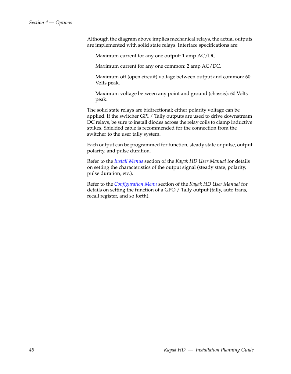 Grass Valley Kayak HD Installation Planning Guide v.6.9.4 Oct 15 2008 User Manual | Page 52 / 60