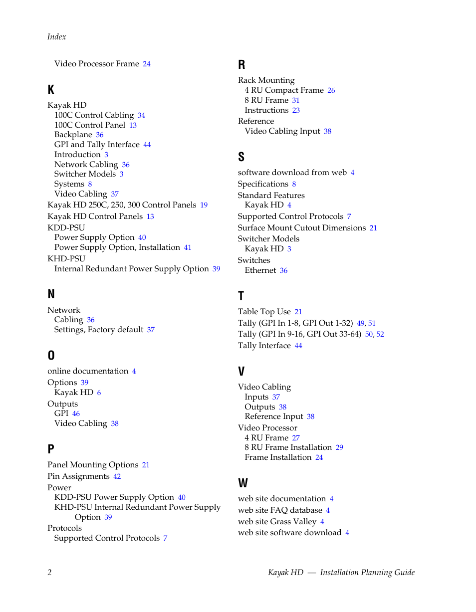 Grass Valley Kayak HD Installation Planning Guide v.6.9.4 Oct 15 2008 User Manual | Page 58 / 60