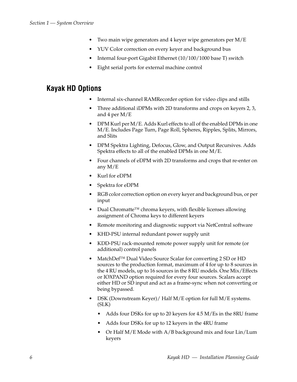 Kayak hd options | Grass Valley Kayak HD Installation Planning Guide v.6.9.2 User Manual | Page 10 / 60