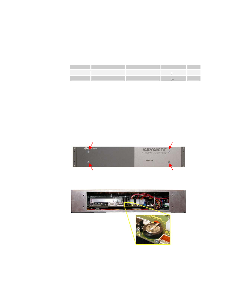 Lifetime of the internal battery, Exchange the battery, Open the kayakdd-1 mainframe | Figure 33, Kayakdd-1 frame front, Figure 34, Kayakdd1-frame without front plate | Grass Valley KayakDD-1 Installation User Manual | Page 80 / 90