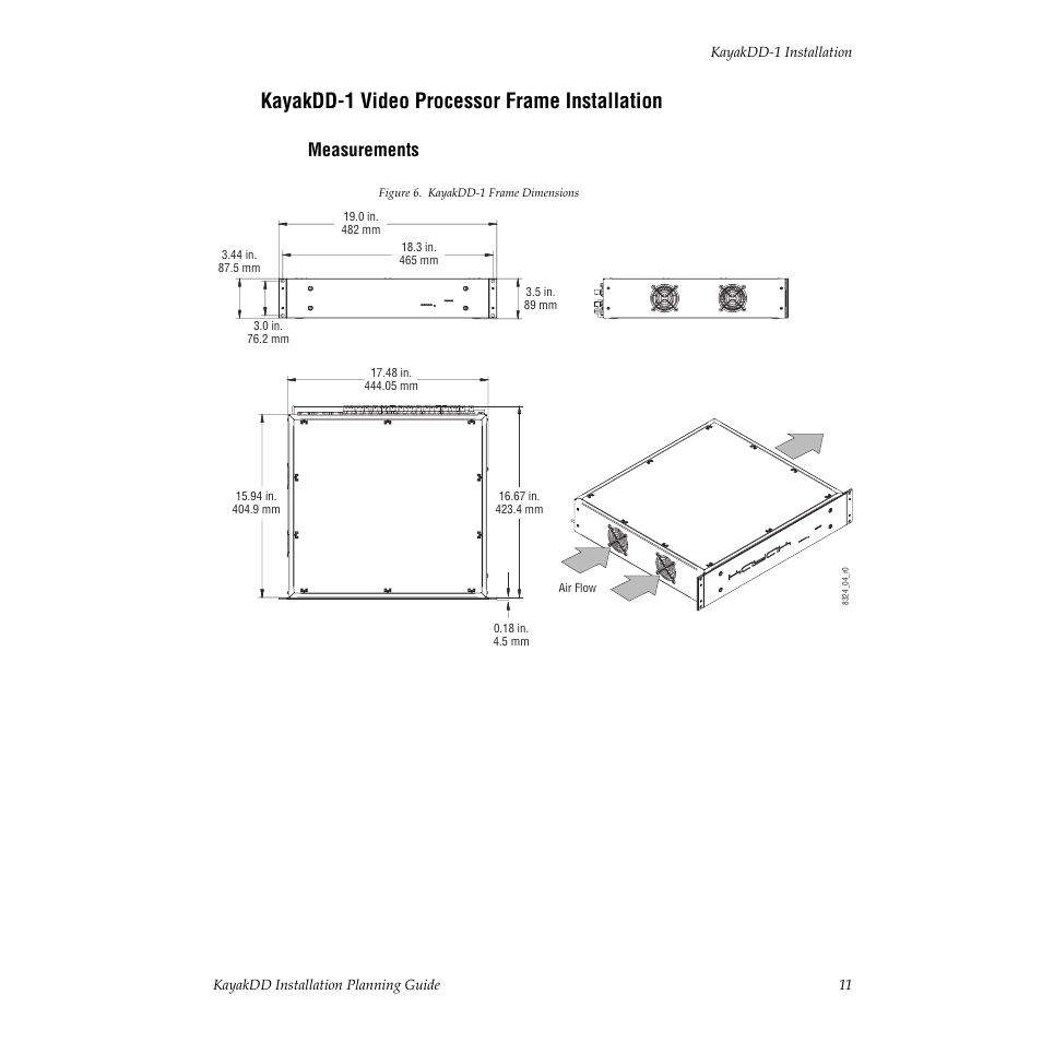 Kayakdd-1 video processor frame installation, Measurements | Grass Valley KayakDD Installation Planning Guide User Manual | Page 11 / 28