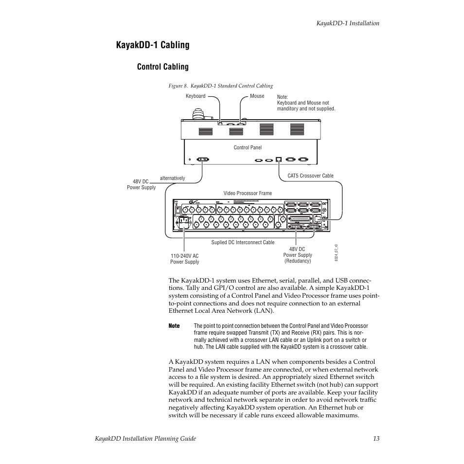 Kayakdd-1 cabling, Control cabling | Grass Valley KayakDD Installation Planning Guide User Manual | Page 13 / 28