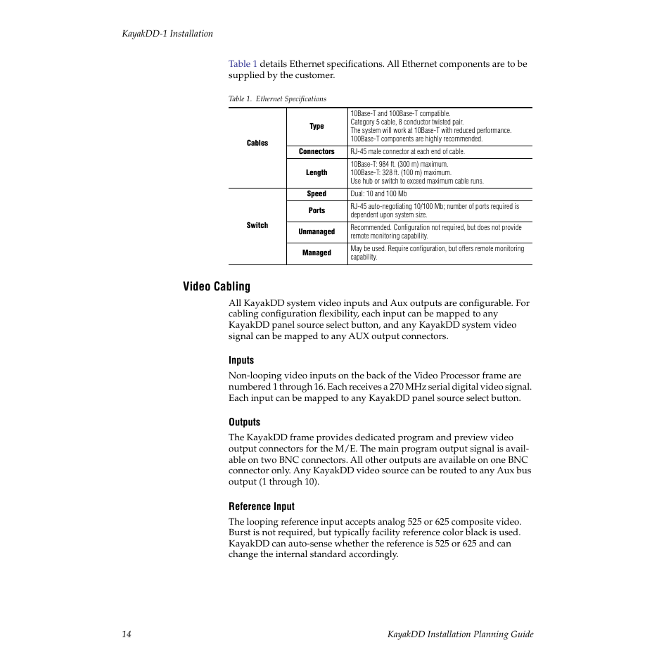 Video cabling | Grass Valley KayakDD Installation Planning Guide User Manual | Page 14 / 28