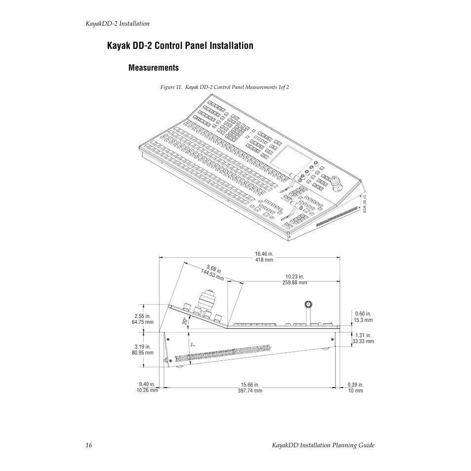 Kayak dd-2 control panel installation, Measurements | Grass Valley KayakDD Installation Planning Guide User Manual | Page 16 / 28
