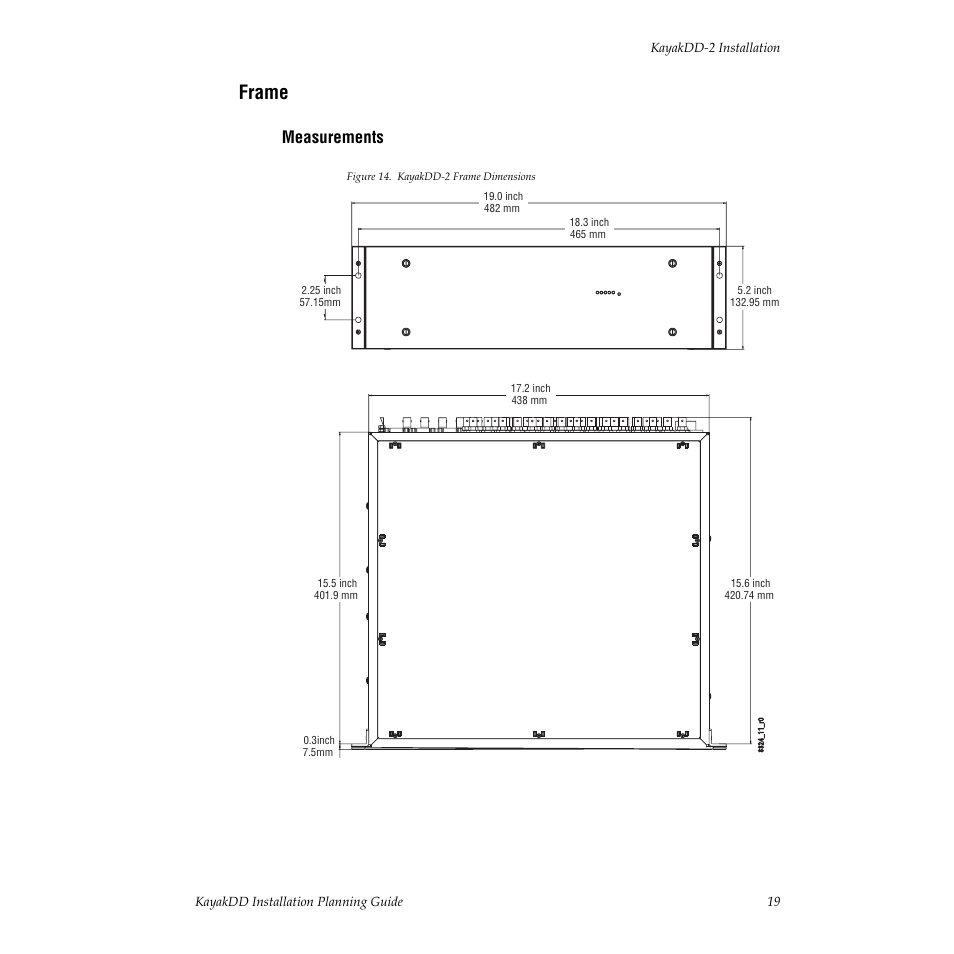 Frame, Measurements | Grass Valley KayakDD Installation Planning Guide User Manual | Page 19 / 28