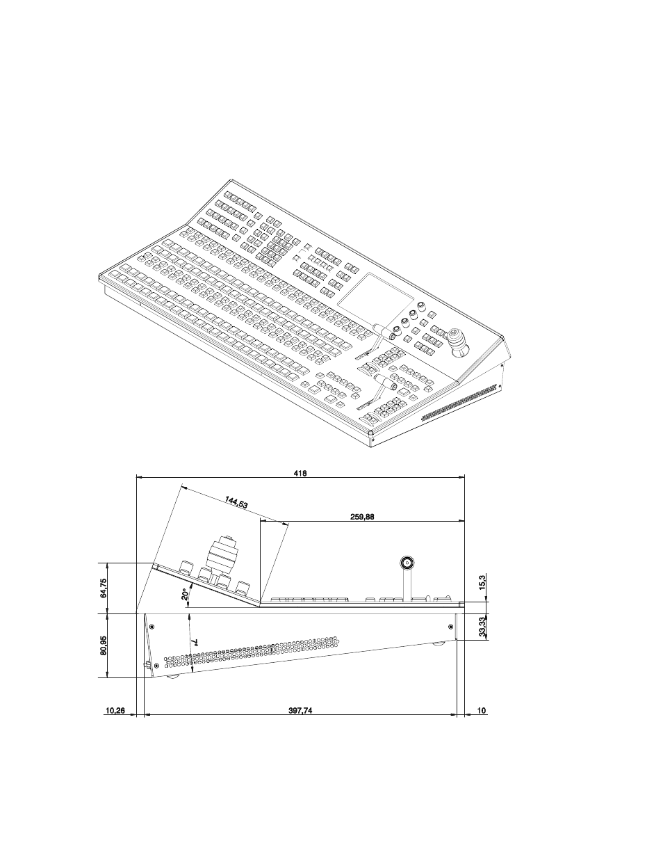 Mounting the control panel, Control panel measurements, Figure 8 | Kayakdd-2 control panel measurements 1 of 2, 3 mounting the control panel, 1 control panel measurements | Grass Valley KayakDD-2 v.6.7.1 User Manual | Page 41 / 95