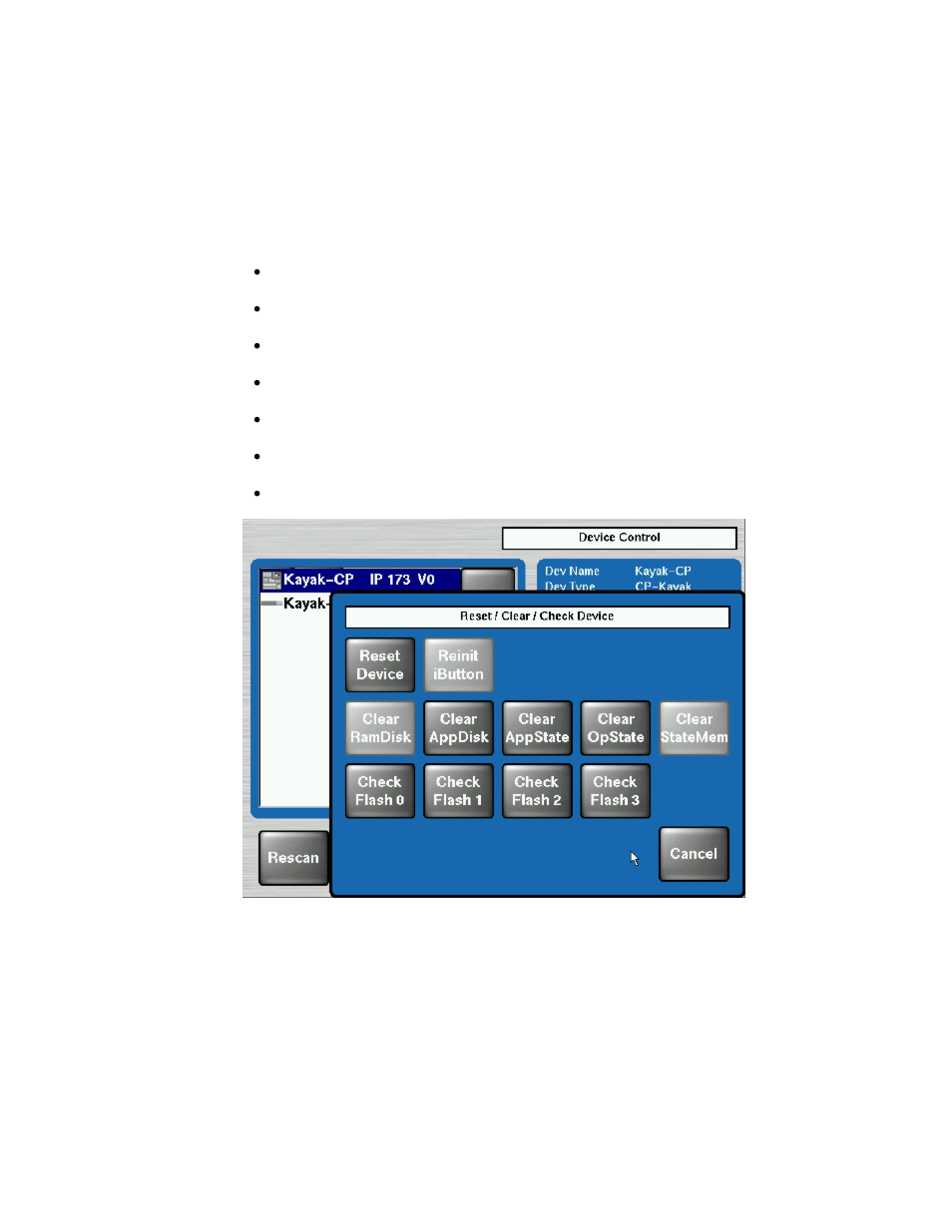 Reset / check / clear device menu, Figure 27, Reset/clear/check devices menu | Grass Valley KayakDD-2 v.6.7.1 User Manual | Page 73 / 95