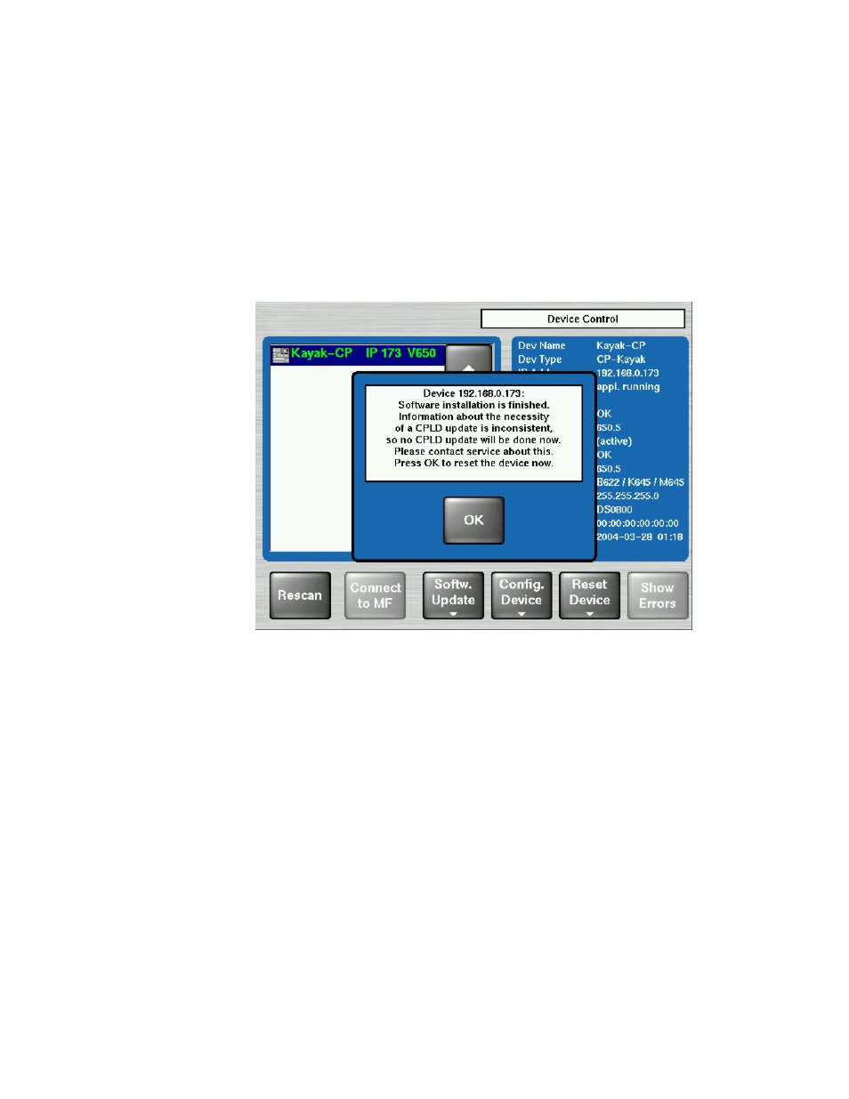 Cpld update trouble shooting, Inconsistent eeprom data, Wrong position of cpld program switch | Figure 29, Error message during cpld update | Grass Valley KayakDD-2 v.6.7.1 User Manual | Page 78 / 95
