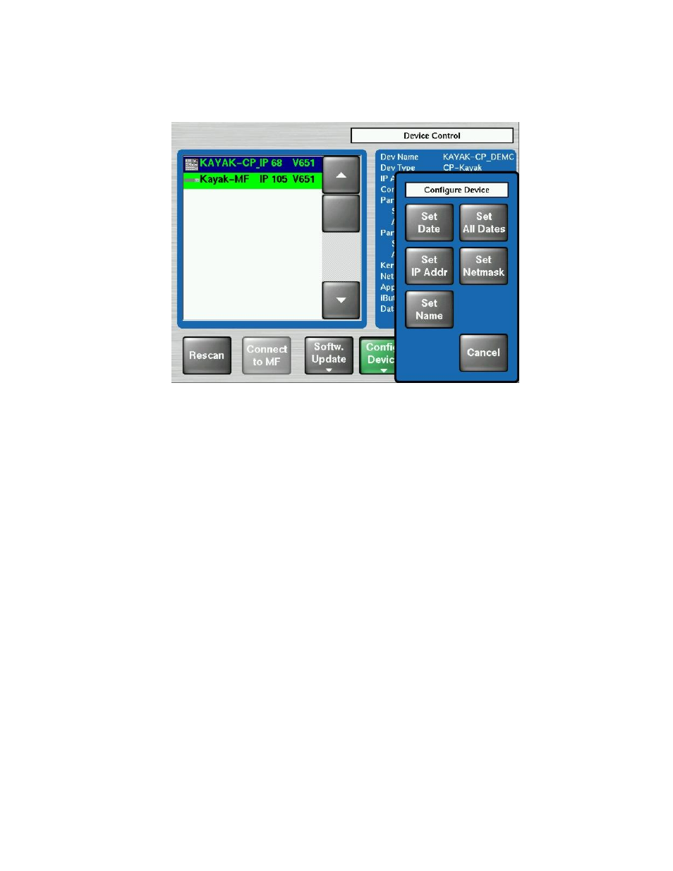 Set date and time in config device menu, Figure 38, Config device menu | Grass Valley KayakDD-2 v.6.7.1 User Manual | Page 89 / 95