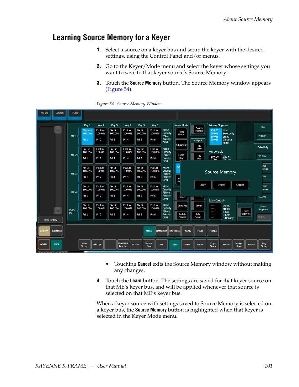 Learning source memory for a keyer | Grass Valley Kayenne K-Frame v.7.0 User Manual | Page 101 / 460