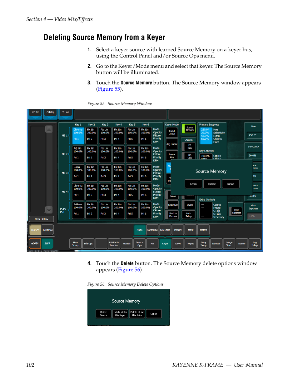 Deleting source memory from a keyer | Grass Valley Kayenne K-Frame v.7.0 User Manual | Page 102 / 460