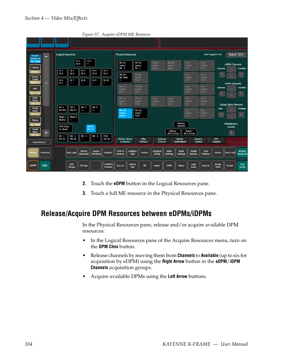 Release/acquire dpm resources between edpms/idpms | Grass Valley Kayenne K-Frame v.7.0 User Manual | Page 104 / 460