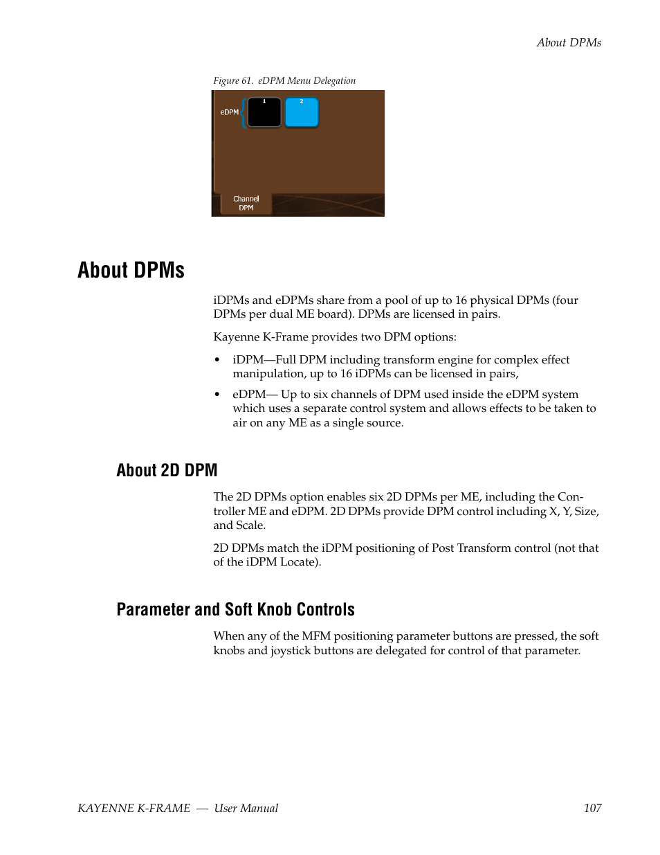 About dpms, About 2d dpm, Parameter and soft knob controls | Grass Valley Kayenne K-Frame v.7.0 User Manual | Page 107 / 460