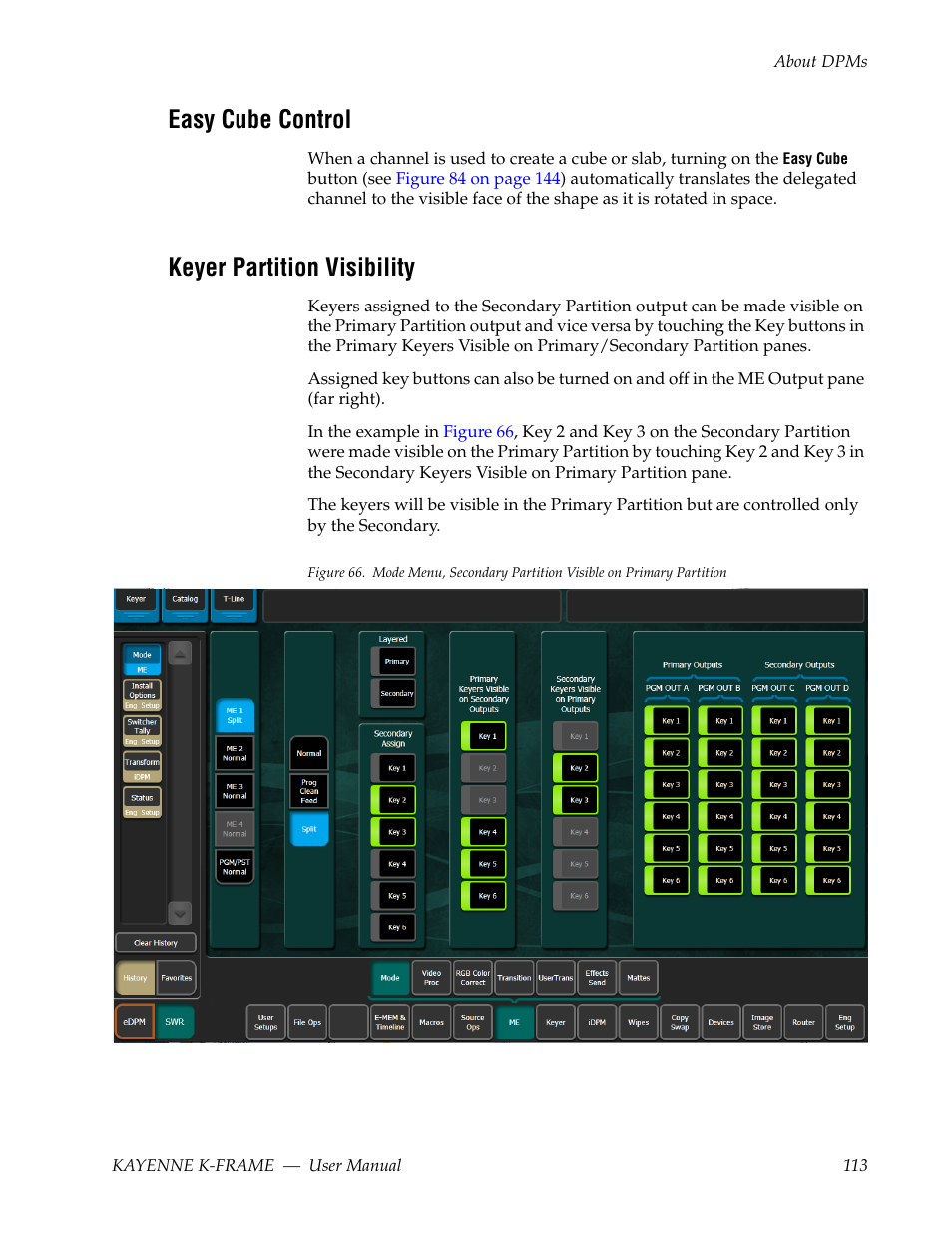 Easy cube control, Keyer partition visibility | Grass Valley Kayenne K-Frame v.7.0 User Manual | Page 113 / 460