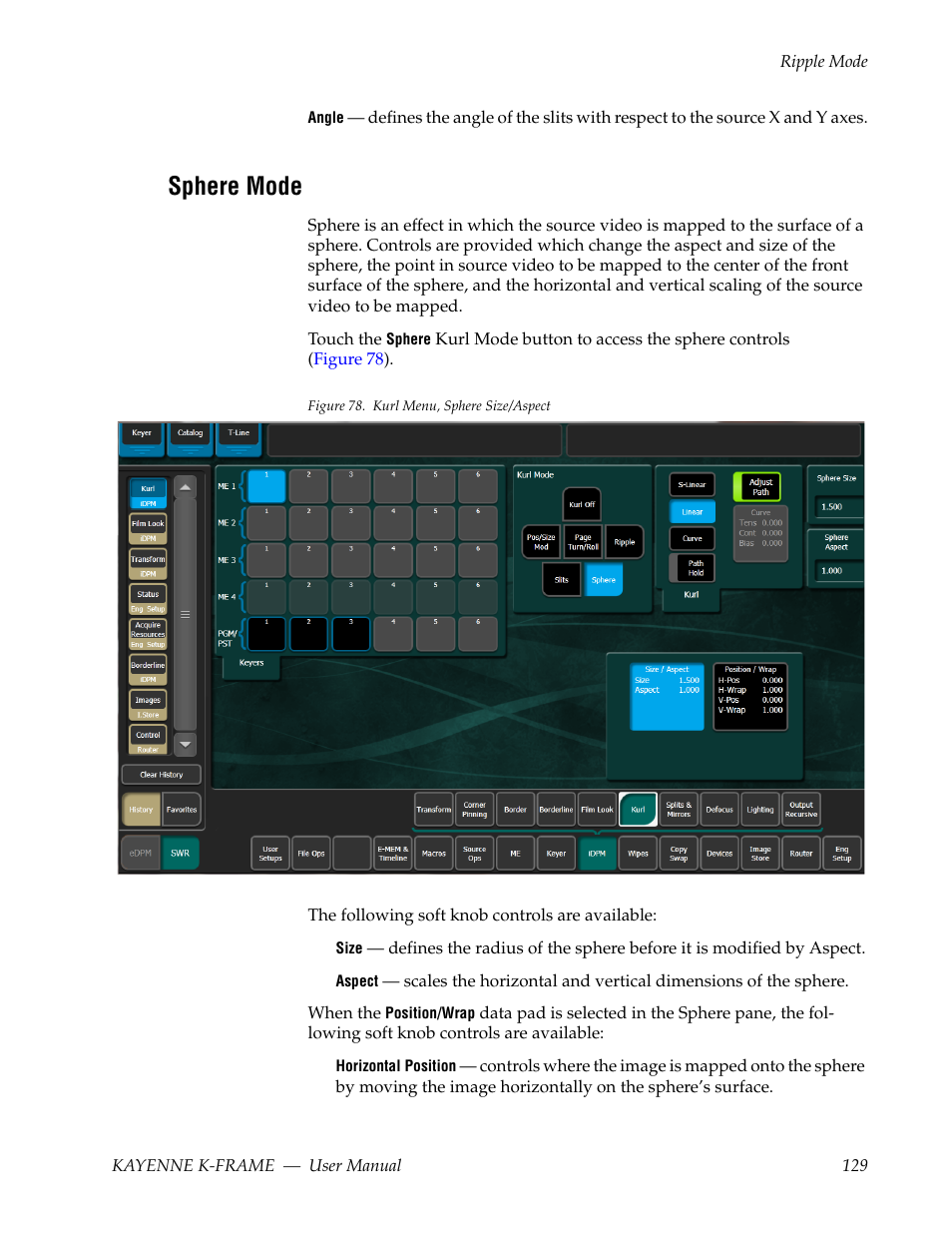 Sphere mode | Grass Valley Kayenne K-Frame v.7.0 User Manual | Page 129 / 460