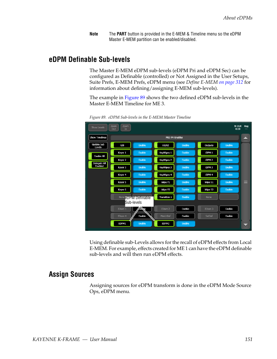 Edpm definable sub-levels, Assign sources | Grass Valley Kayenne K-Frame v.7.0 User Manual | Page 151 / 460
