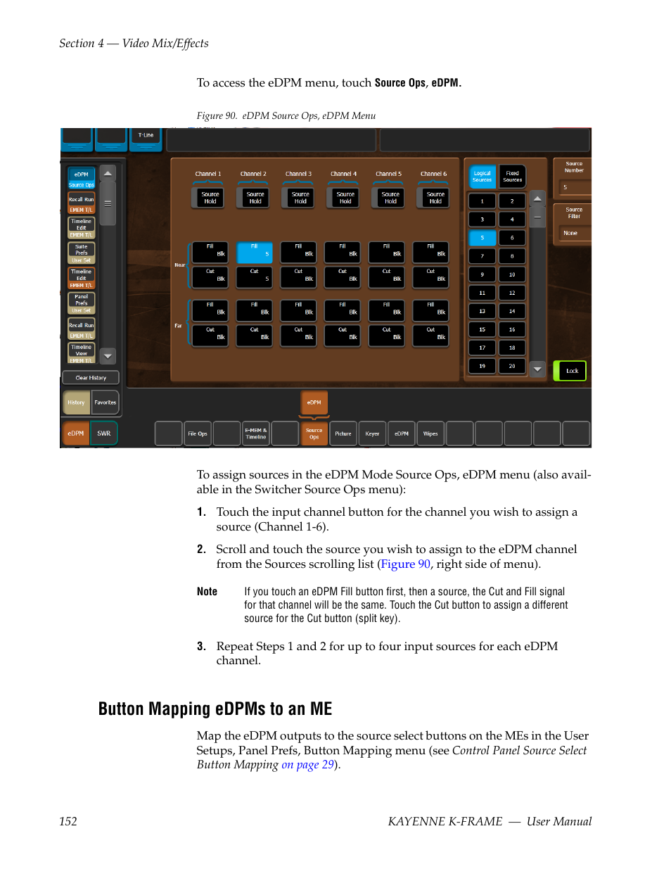 Button mapping edpms to an me | Grass Valley Kayenne K-Frame v.7.0 User Manual | Page 152 / 460