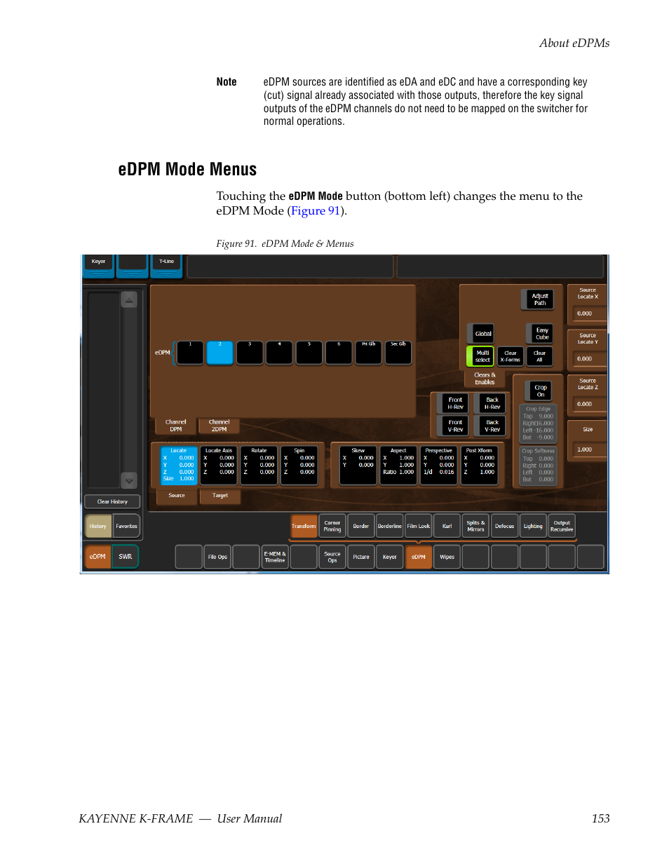 Edpm mode menus | Grass Valley Kayenne K-Frame v.7.0 User Manual | Page 153 / 460