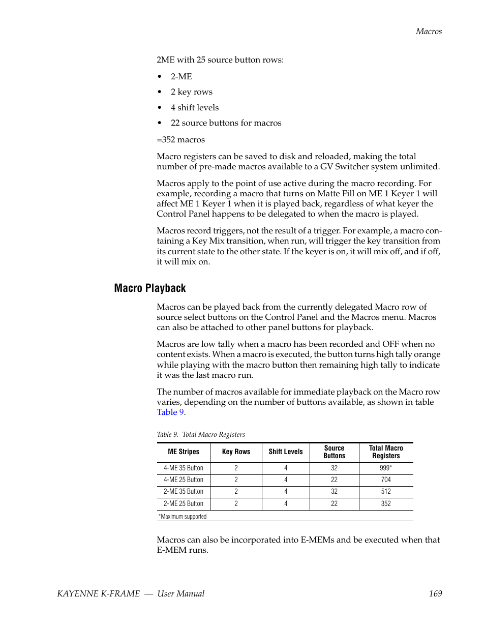 Macro playback | Grass Valley Kayenne K-Frame v.7.0 User Manual | Page 169 / 460