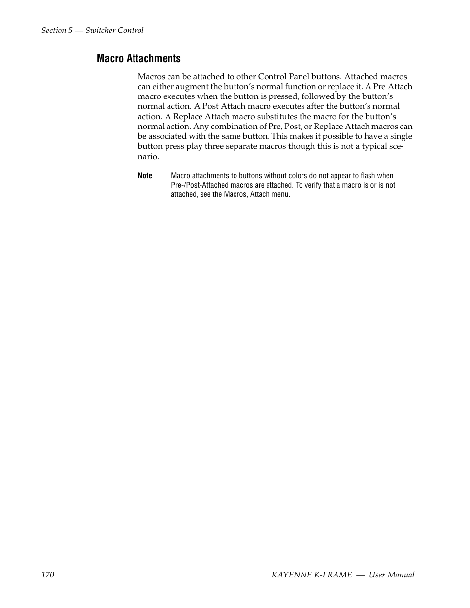 Macro attachments | Grass Valley Kayenne K-Frame v.7.0 User Manual | Page 170 / 460