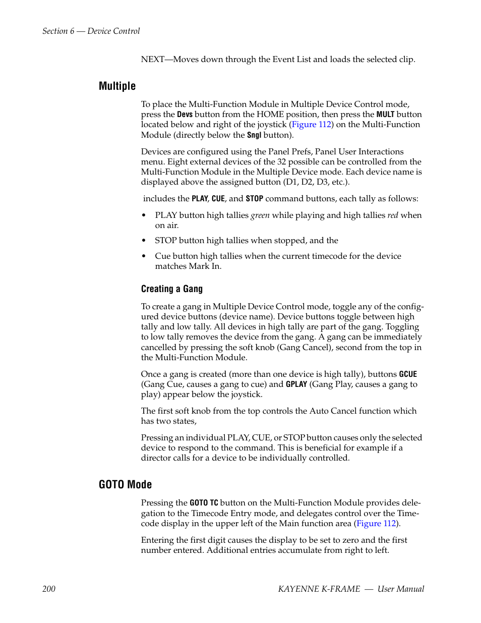 Multiple, Goto mode | Grass Valley Kayenne K-Frame v.7.0 User Manual | Page 200 / 460