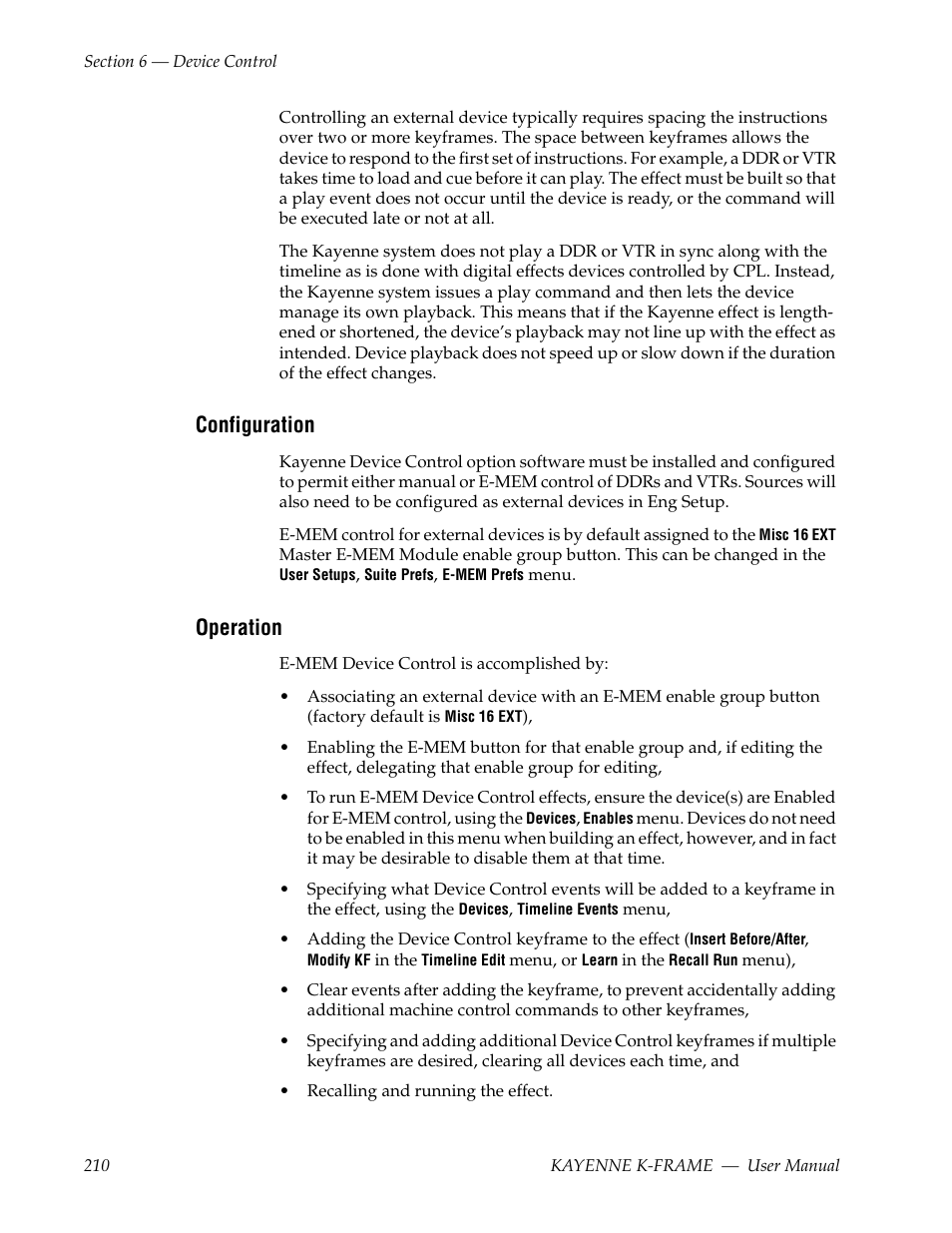 Configuration, Operation | Grass Valley Kayenne K-Frame v.7.0 User Manual | Page 210 / 460