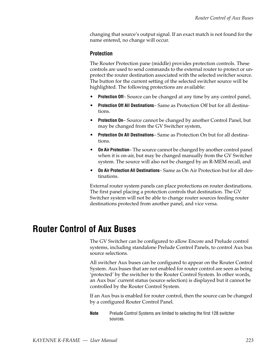 Router control of aux buses | Grass Valley Kayenne K-Frame v.7.0 User Manual | Page 223 / 460