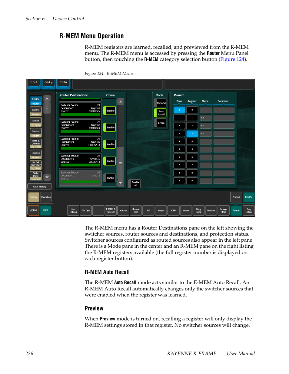R-mem menu operation | Grass Valley Kayenne K-Frame v.7.0 User Manual | Page 226 / 460