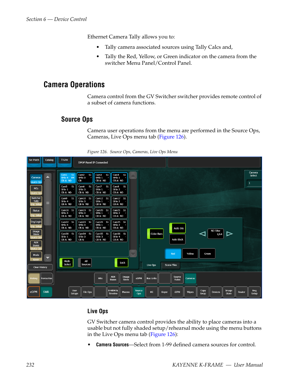 Camera operations, Source ops | Grass Valley Kayenne K-Frame v.7.0 User Manual | Page 232 / 460