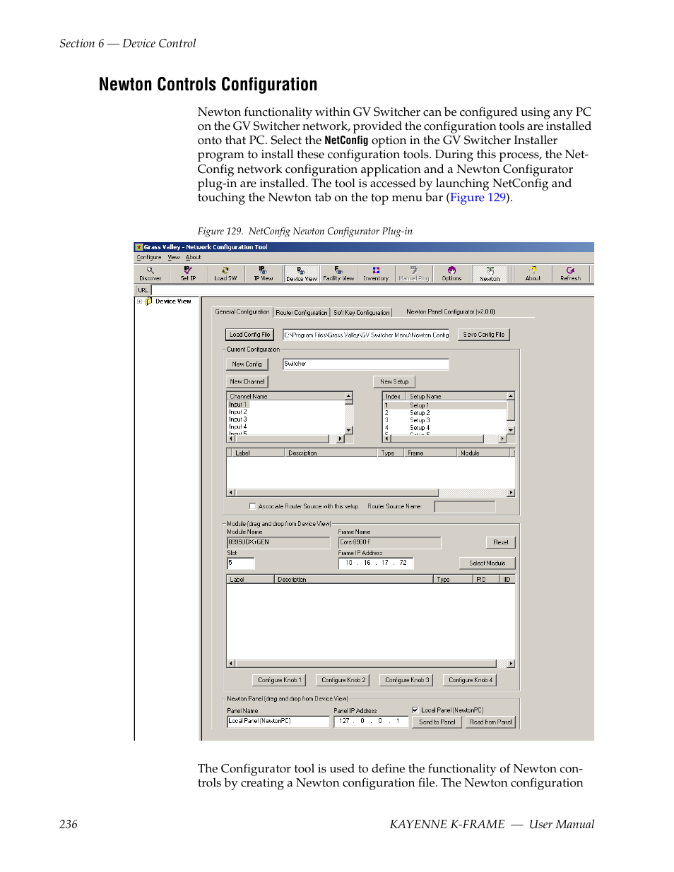 Newton controls configuration | Grass Valley Kayenne K-Frame v.7.0 User Manual | Page 236 / 460